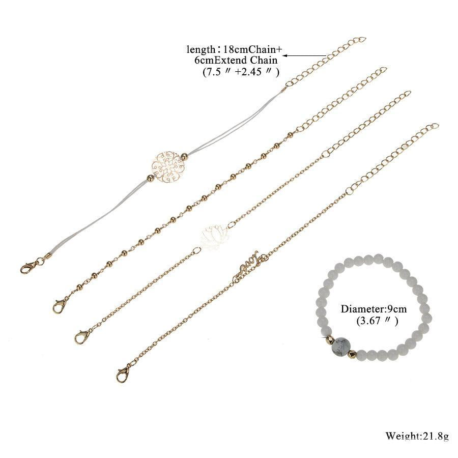 Arcoris White Marble Filigree Pendant & Love 5 Piece Bracelet Set